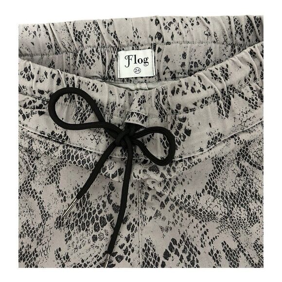 FLOG Gray Stretch Snake Skin Pattern Skinny Leg Pants Size 24 Drawstring - Picture 2 of 7